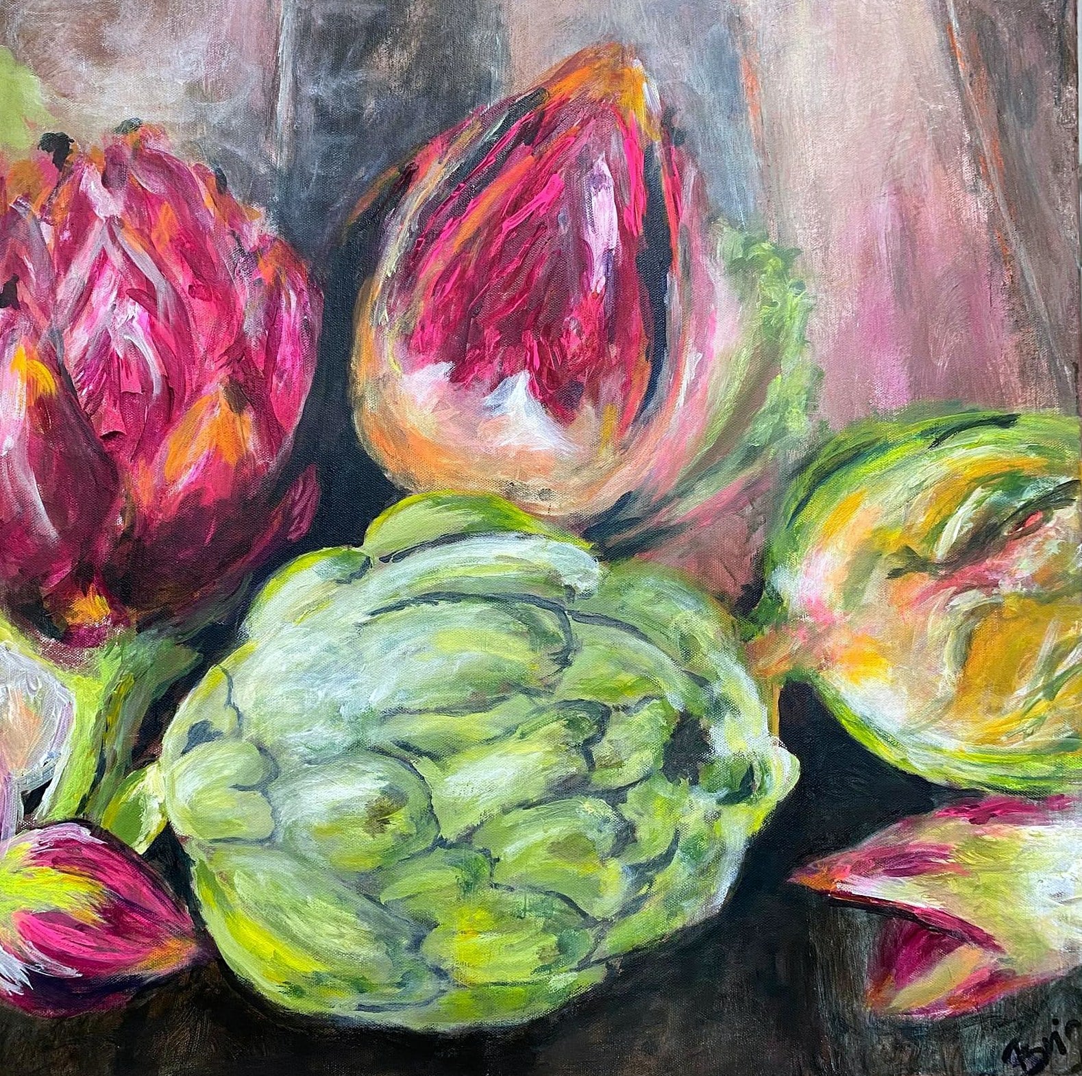 „Artischocken“ – Gemälde von Brig, Acryl auf Leinwand